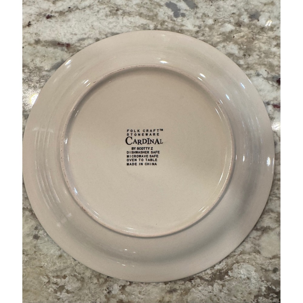 Folk Craft Stoneware Cardinal Pasta Bowl 10.5 Inch Scotty Z Winter Bird Plate - Picture 3 of 3